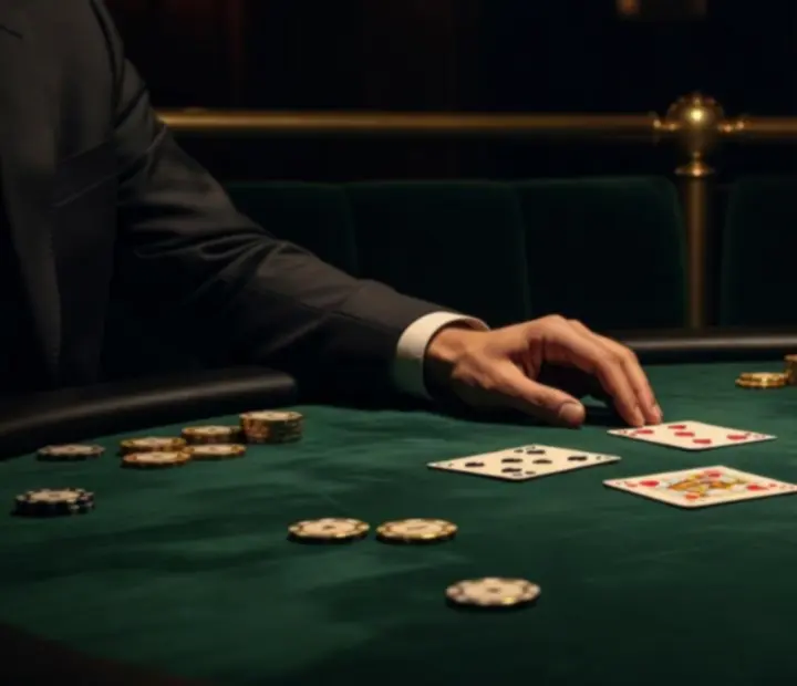 Blackjack asztal sötétzöld velvet betéttel és kártyákkal